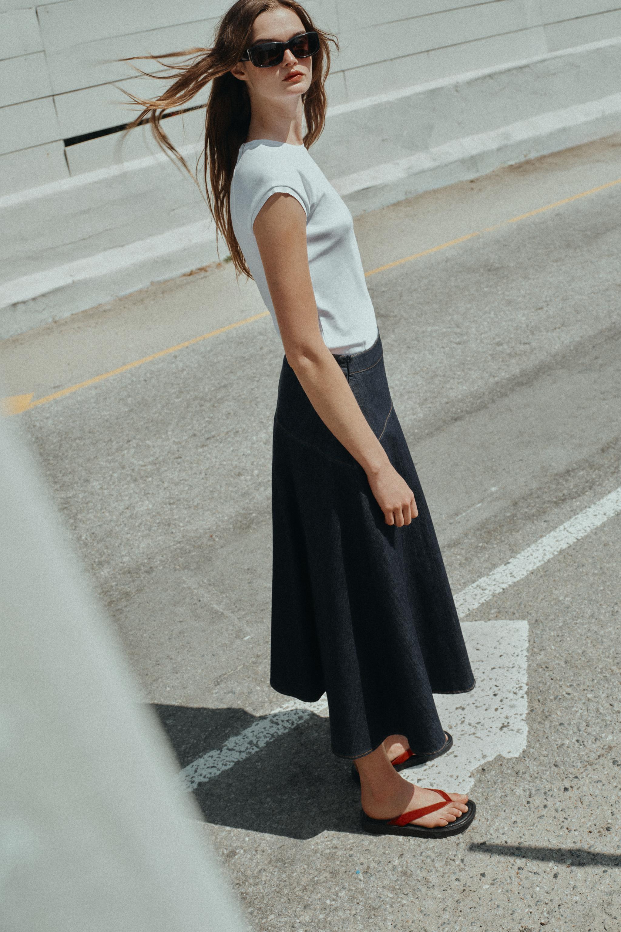 JUPE MI-LONGUE Z1975 CAPE EN DENIM À VOLANTS